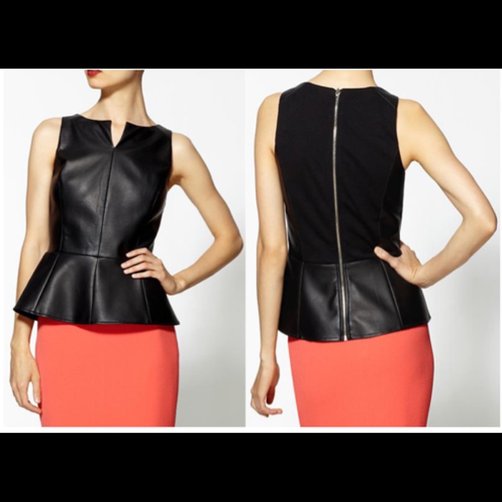 Tinley Road Vegan Leather Sleeveless Peplum Top.